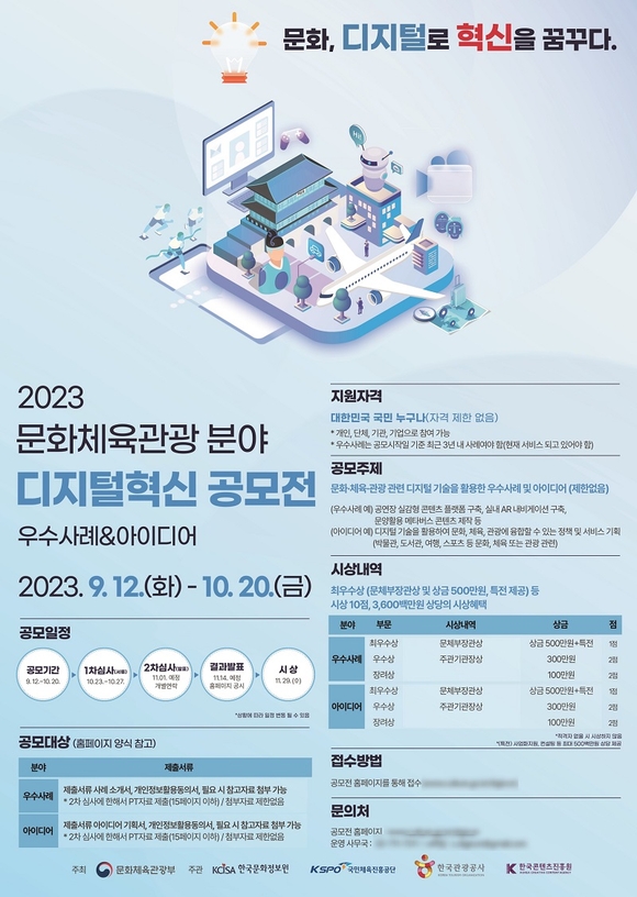 ‘2023 문화체육관광 분야 디지털혁신 우수사례&아이디어 공모전’ 개최