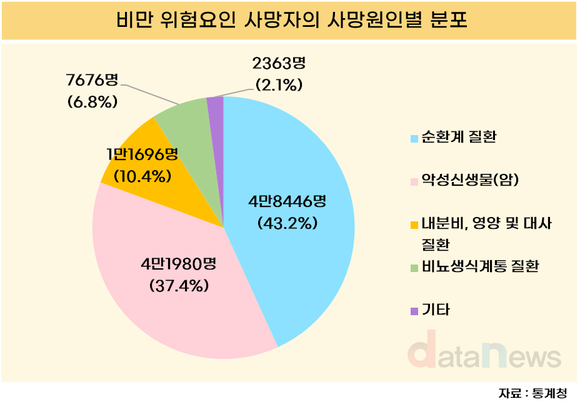 [데이터] 비만 관련 사망자 11만 명 돌파…사망 원인 1위는 순환계 질환