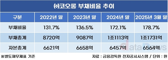 ㈜코오롱 부채비율, 국내 지주사 평균보다 4배 높다