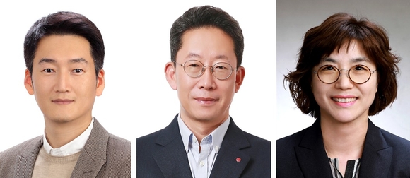 ▲(왼쪽부터) 부사장으로 승진한 LG유플러스 권용현 기업부문장, 양효석 CHO, 여명희 CFO/CRO / 사진=LG유플러스 LG유플러스, 부사장 승진 3명…AX 전면 내세워