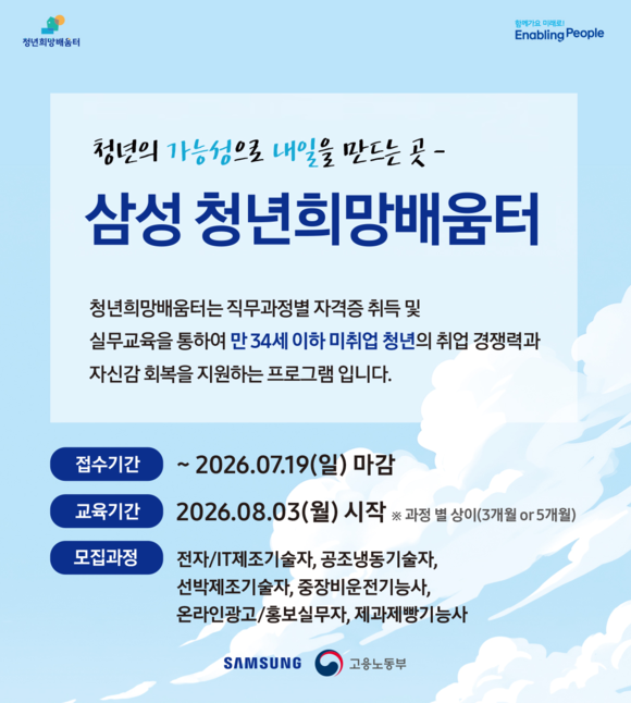 삼성, 미취업자 1000명 직무교육 지원…청년희망배움터 교육생 모집